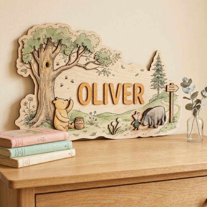 3D Layered Wood Name Sign | Personalized Winnie the Pooh Nursery Decor  | Custom Kids Room Wooden Wall Art - Image 2