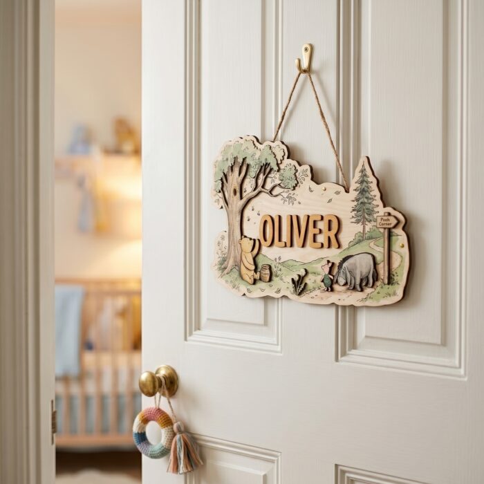 3D Layered Wood Name Sign | Personalized Winnie the Pooh Nursery Decor  | Custom Kids Room Wooden Wall Art - Image 4