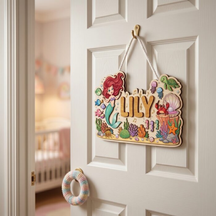 3D Layered Wood Name Sign | Personalized The Little Mermaid  | Custom Kids Room Wooden Wall Art - Image 2