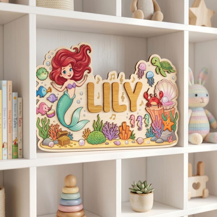 3D Layered Wood Name Sign | Personalized The Little Mermaid  | Custom Kids Room Wooden Wall Art - Image 3