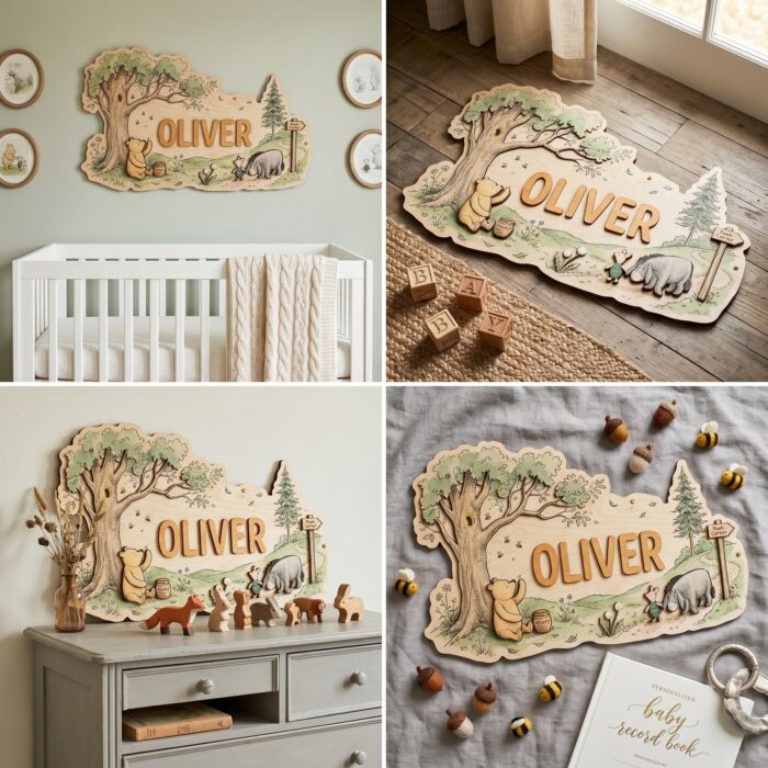 3D Layered Wood Name Sign | Personalized Winnie the Pooh Nursery Decor  | Custom Kids Room Wooden Wall Art - Image 5