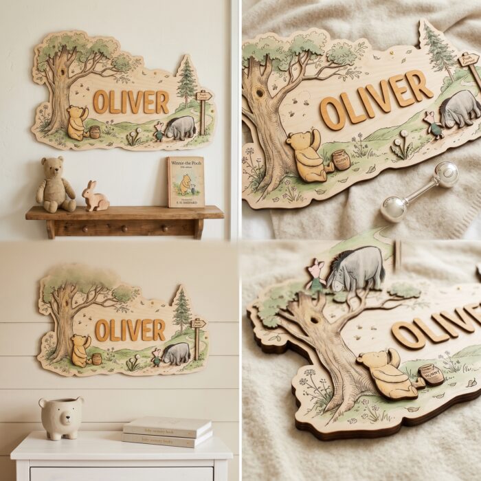 3D Layered Wood Name Sign | Personalized Winnie the Pooh Nursery Decor  | Custom Kids Room Wooden Wall Art - Image 6