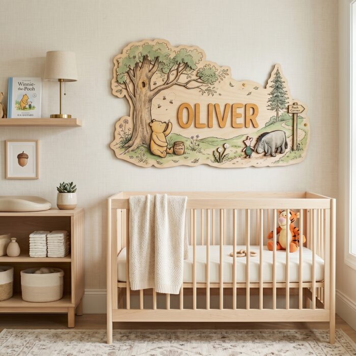 3D Layered Wood Name Sign | Personalized Winnie the Pooh Nursery Decor  | Custom Kids Room Wooden Wall Art - Image 3