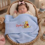 Custom Winnie the Pooh Embroidered Baby Blanket, Personalized Name Disney Honey Pooh Bear Blanket, Gift For Newborn - Image 4