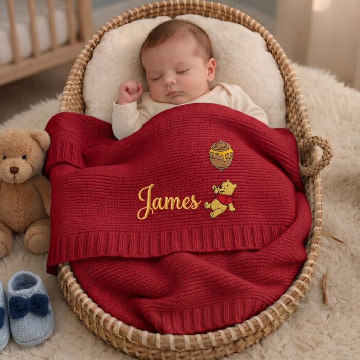 Custom Pooh Balloon Embroidered Baby Blanket, Personalized Name Disney Pooh Tigger Piglet Blanket, Gift For Newborn - Image 4