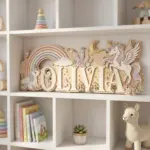 Personalized Unicorn Baby Name Sign, 3D Wood Rainbow Nursery Decor - Image 2