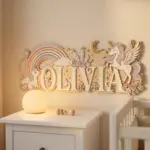 Personalized Unicorn Baby Name Sign, 3D Wood Rainbow Nursery Decor