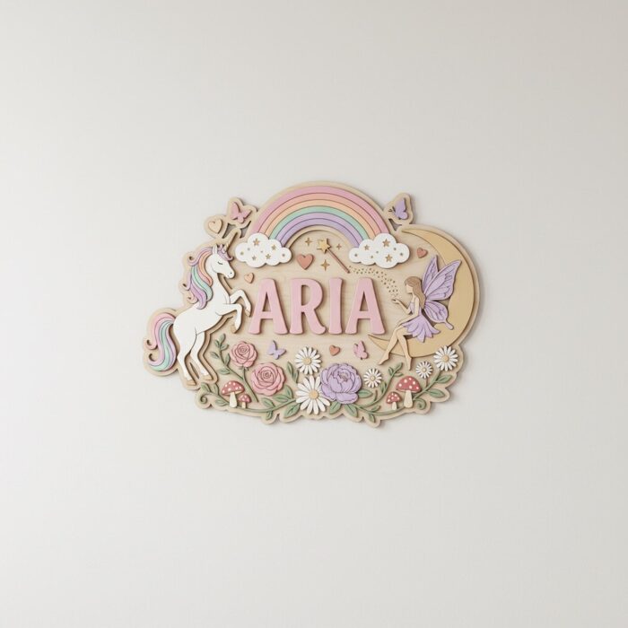 Custom 3D Unicorn Name Sign Wood, Personalized Fairy Rainbow Baby Girl Nursery Wall Decor - Image 6