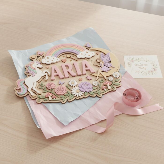Custom 3D Unicorn Name Sign Wood, Personalized Fairy Rainbow Baby Girl Nursery Wall Decor - Image 5