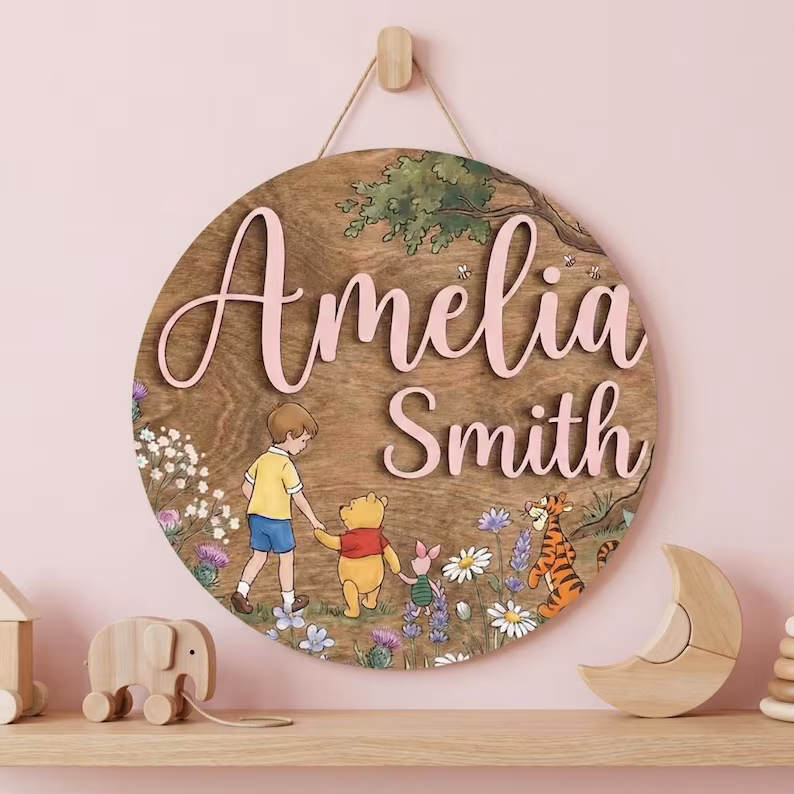 il_794xN.7620627766_hool Personalized Winnie the Pooh Nursery Name Sign, Christopher Robin, Kid Room Sign, Kids Bedroom Door Sign, Kids Room Door, Nursery Name Sign - Image 1