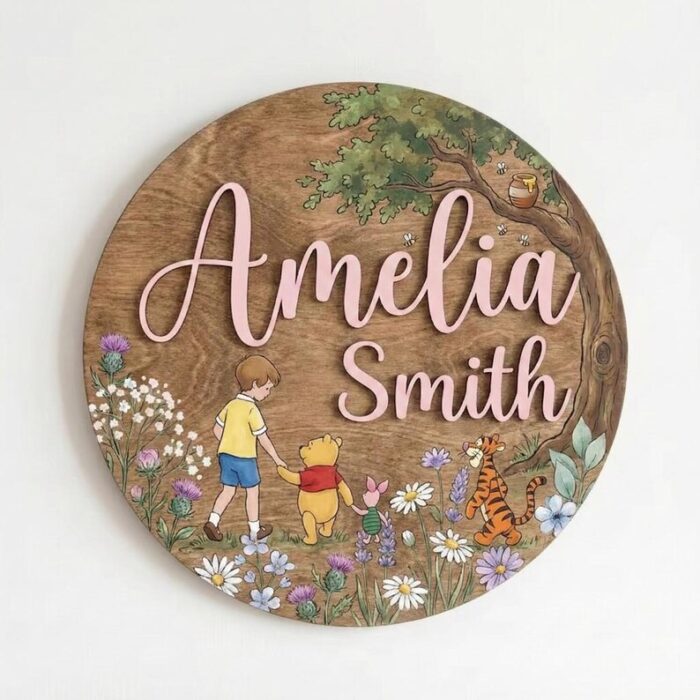 Personalized Winnie the Pooh Nursery Name Sign, Christopher Robin, Kid Room Sign, Kids Bedroom Door Sign, Kids Room Door, Nursery Name Sign - Image 2