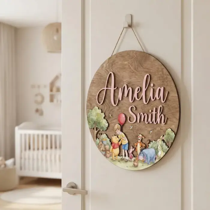 Personalized Winnie the Pooh Nursery Name Sign, Christopher Robin, Kid Room Sign, Kids Bedroom Door Sign, Kids Room Door, Nursery Name Sign - Image 2