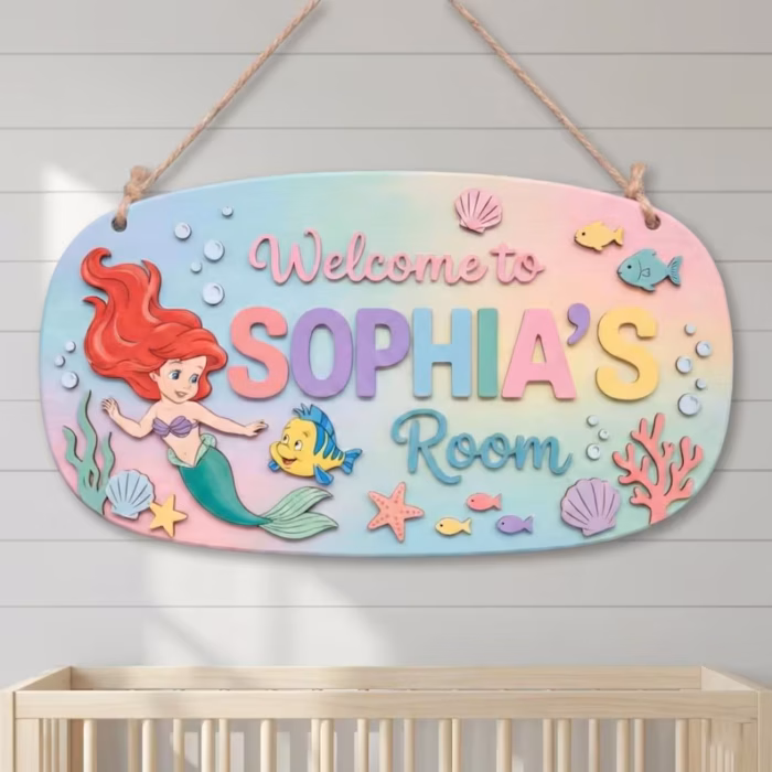 Personalized Ariel Name Sign, Little Mermaid Sign, Kid Room Sign, Kids Bedroom 3D Door Sign, Kids Room Door Decoration, Nursery Name Sign - Image 3