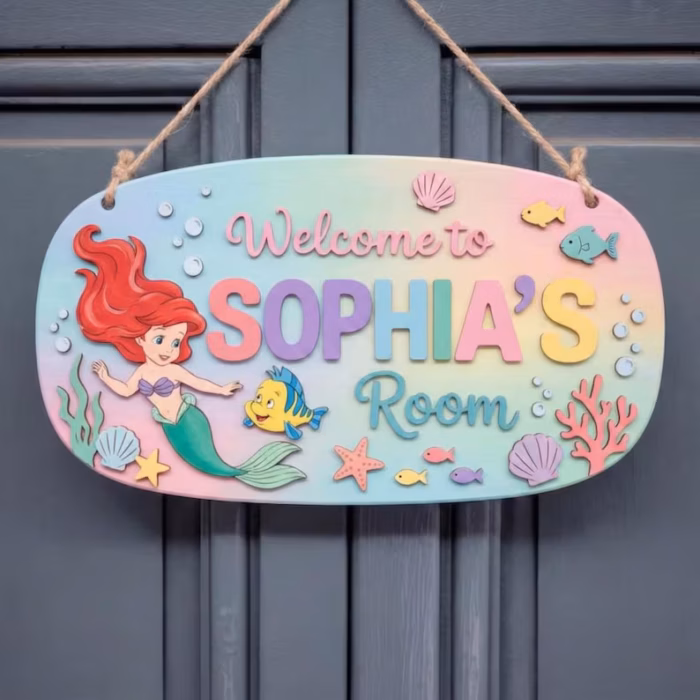 Personalized Ariel Name Sign, Little Mermaid Sign, Kid Room Sign, Kids Bedroom 3D Door Sign, Kids Room Door Decoration, Nursery Name Sign - Image 4