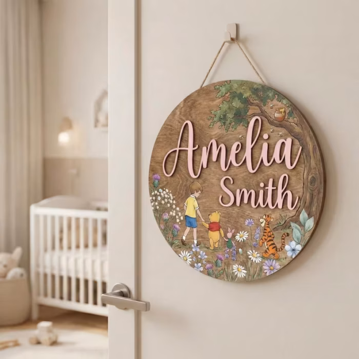 Personalized Winnie the Pooh Nursery Name Sign, Christopher Robin, Kid Room Sign, Kids Bedroom Door Sign, Kids Room Door, Nursery Name Sign - Image 3
