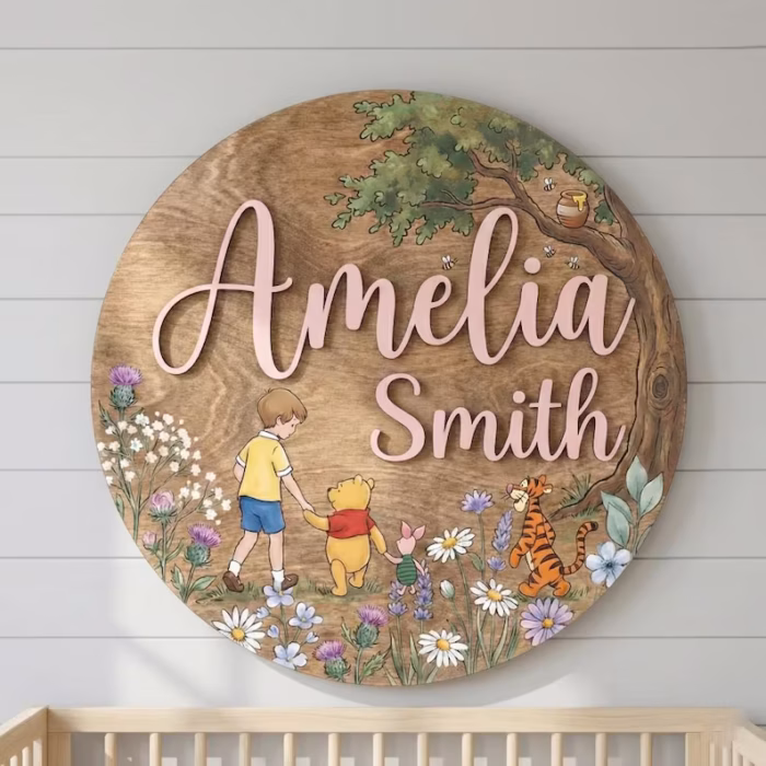 Personalized Winnie the Pooh Nursery Name Sign, Christopher Robin, Kid Room Sign, Kids Bedroom Door Sign, Kids Room Door, Nursery Name Sign - Image 4