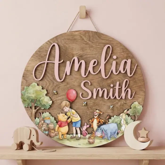 Personalized Winnie the Pooh Nursery Name Sign, Christopher Robin, Kid Room Sign, Kids Bedroom Door Sign, Kids Room Door, Nursery Name Sign - Image 3