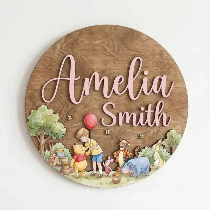 Personalized Winnie the Pooh Nursery Name Sign, Christopher Robin, Kid Room Sign, Kids Bedroom Door Sign, Kids Room Door, Nursery Name Sign - Image 4