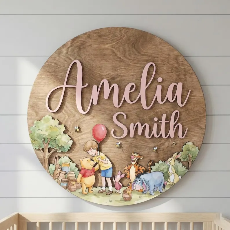 il_794xN.7668601511_4zn4 Personalized Winnie the Pooh Nursery Name Sign, Christopher Robin, Kid Room Sign, Kids Bedroom Door Sign, Kids Room Door, Nursery Name Sign - Image 1