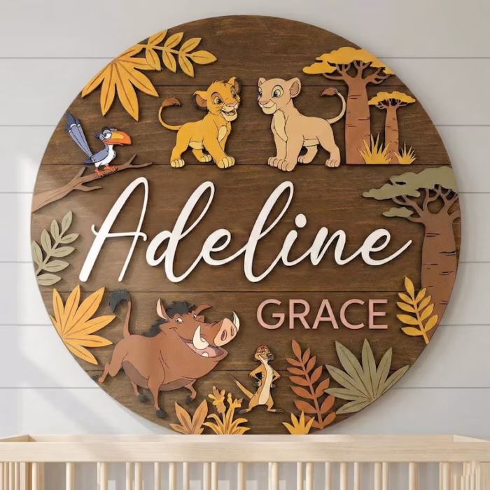 Personalized Lion King Name Sign, Simba Name Sign, Nursery Name Sign, Kids Room Sign, Disney Jungle Theme Nursery Sign, Floral Nursery Decor - Image 4