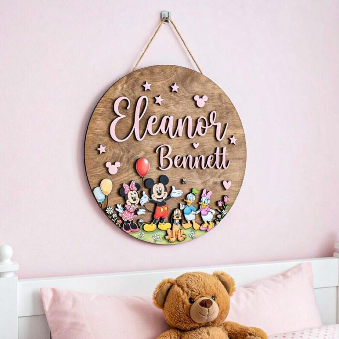 Personalized Mickey and Friends Name Sign, Custom Wood Wall Decor, Mickey Minnie Donald Pluto Nursery Art, Kids Room Gift, Wooden Name Sign - Image 2