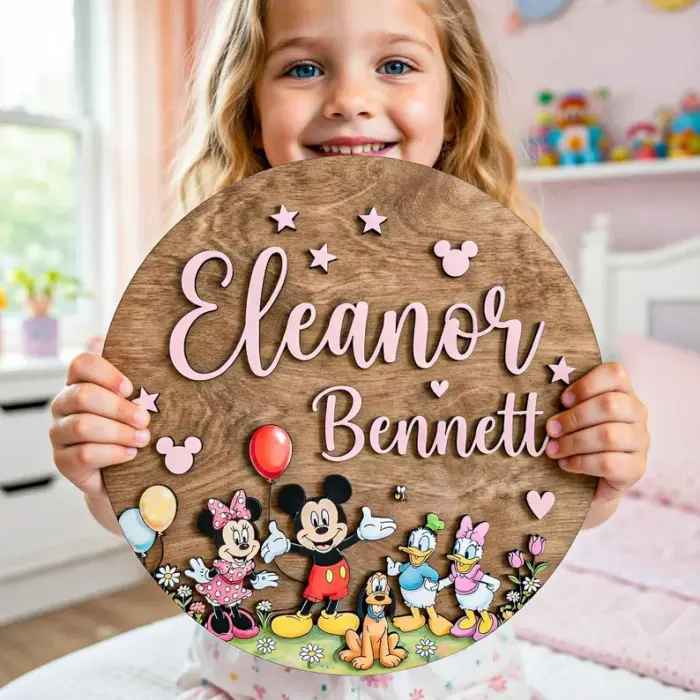 Personalized Mickey and Friends Name Sign, Custom Wood Wall Decor, Mickey Minnie Donald Pluto Nursery Art, Kids Room Gift, Wooden Name Sign - Image 3