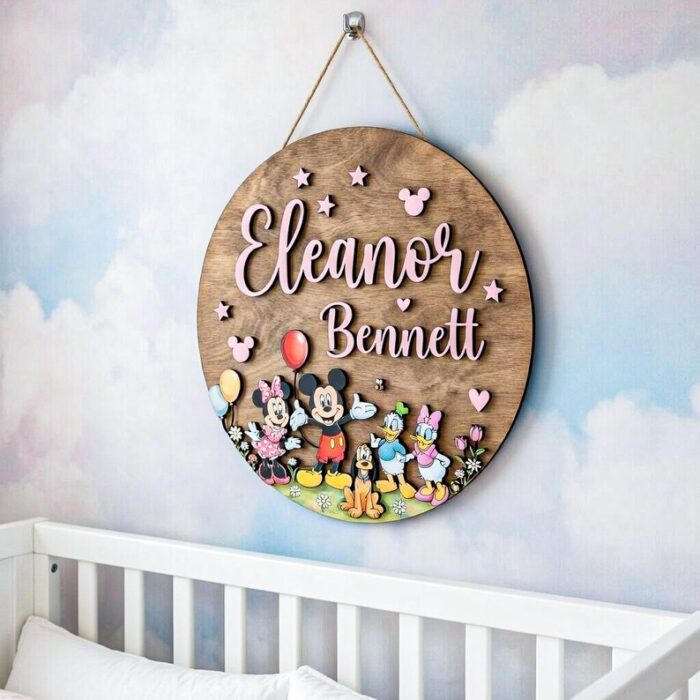 Personalized Mickey and Friends Name Sign, Custom Wood Wall Decor, Mickey Minnie Donald Pluto Nursery Art, Kids Room Gift, Wooden Name Sign - Image 5