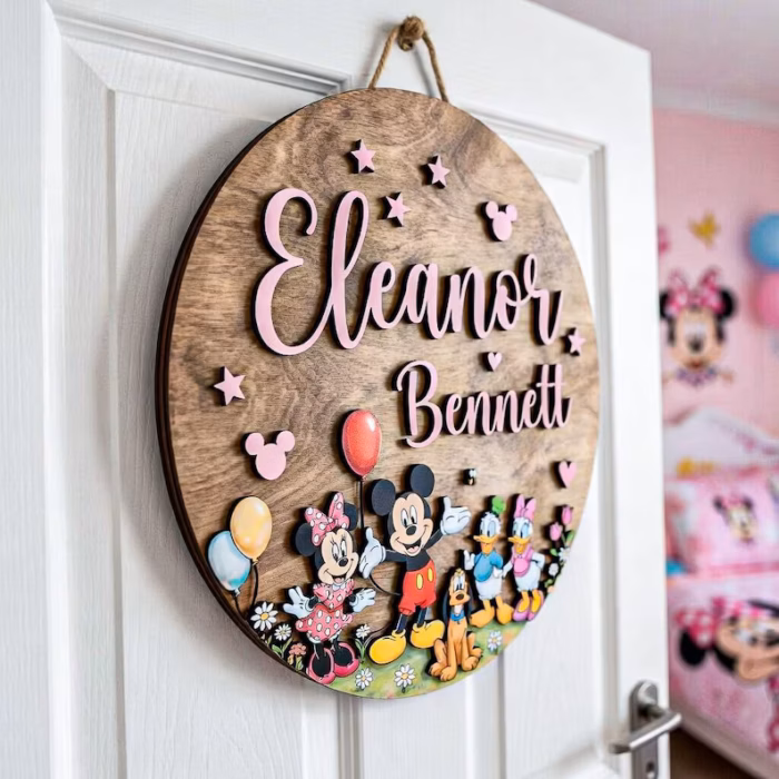 Personalized Mickey and Friends Name Sign, Custom Wood Wall Decor, Mickey Minnie Donald Pluto Nursery Art, Kids Room Gift, Wooden Name Sign - Image 4