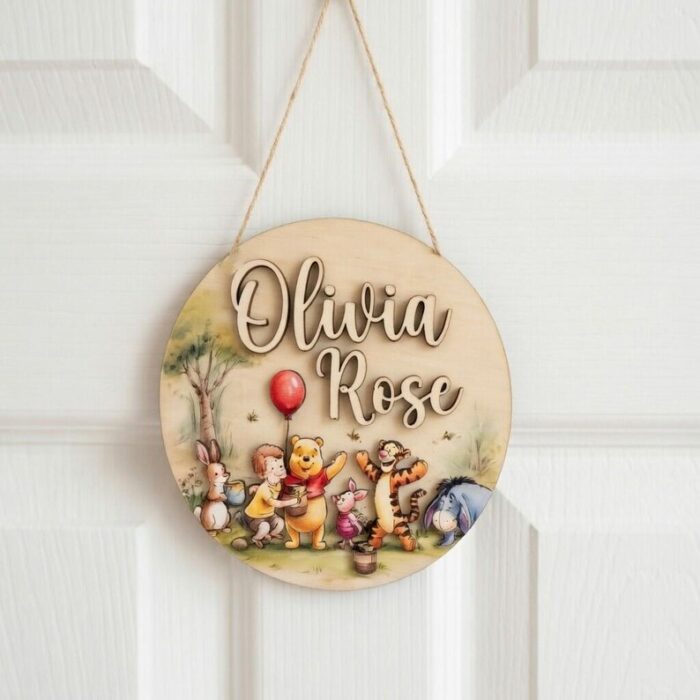 Personalized Winnie the Pooh Name Sign, Custom Wooden Nursery Decor, Pooh and Friends Wall Art, Vintage Pooh Plaque, Newborn Baby Gift - Image 5