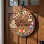 Personalized Winnie the Pooh Classroom Sign, Custom Teacher Name Wood Plaque, Hundred Acre Wood School Decor, Classic Pooh Door Hanger