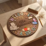 Personalized Winnie the Pooh Classroom Sign, Custom Teacher Name Wood Plaque, Hundred Acre Wood School Decor, Classic Pooh Door Hanger - Image 3