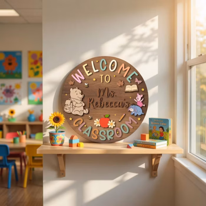 Personalized Winnie the Pooh Classroom Sign, Custom Teacher Name Wood Plaque, Hundred Acre Wood School Decor, Classic Pooh Door Hanger - Image 7
