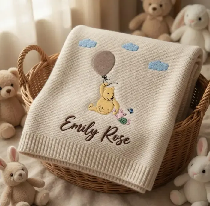 Personalized Embroidered Winnie The Pooh Baby Blanket, Custom Name Blanket, Welcome Baby Blanket, Nursery Keepsake, Newborn Gift For Baby - Image 5