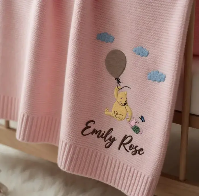 Personalized Embroidered Winnie The Pooh Baby Blanket, Custom Name Blanket, Welcome Baby Blanket, Nursery Keepsake, Newborn Gift For Baby - Image 6