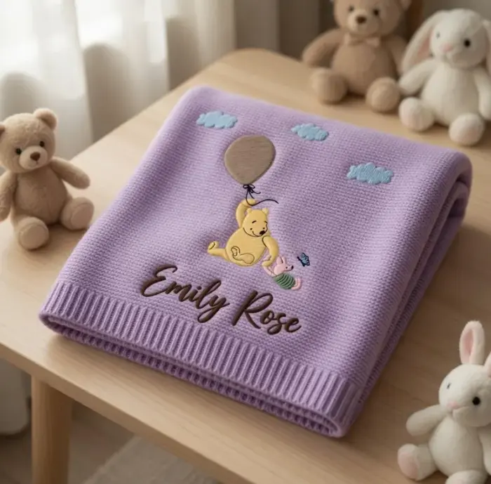 Personalized Embroidered Winnie The Pooh Baby Blanket, Custom Name Blanket, Welcome Baby Blanket, Nursery Keepsake, Newborn Gift For Baby - Image 7