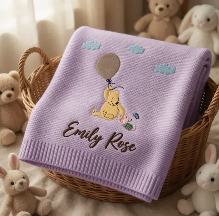 Personalized Embroidered Winnie The Pooh Baby Blanket, Custom Name Blanket, Welcome Baby Blanket, Nursery Keepsake, Newborn Gift For Baby - Image 8