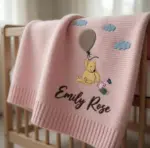Personalized Embroidered Winnie The Pooh Baby Blanket, Custom Name Blanket, Welcome Baby Blanket, Nursery Keepsake, Newborn Gift For Baby