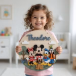 Disney Mickey and Friends Personalized Wooden Name Sign, Custom Kids Door Hanger, Nursery Room Decor with Minnie Donald Goofy Pluto - Image 2