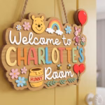 Winnie The Pooh Wooden Name Sign, Personalized Nursery Door Hanger, Pooh Bear Baby Room Decor