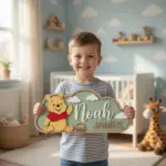Personalized Winnie the Pooh Nursery Name Sign, 3D Wood Bear Wall Art, Custom Baby Room Decor, Pooh Nursery Gift, Wooden Name Plaque - Image 3