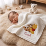 Personalized Pooh & Tigger Baby Blanket, Custom Embroidered Name Blanket, Welcome Baby Nursery Keepsake, Newborn Gift