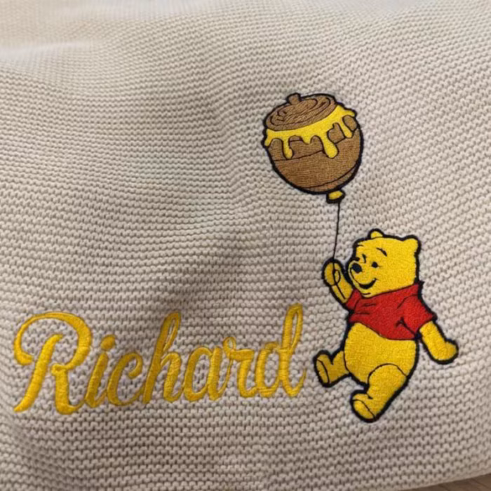 Custom Pooh Balloon Embroidered Baby Blanket, Personalized Name Disney Pooh Tigger Piglet Blanket, Gift For Newborn - Image 5