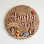 Winnie The Pooh Nursery Sign, Custom Name Sign Girls Room, Disney Wooden Sign Nursery, Round Wood Sign, Kids Bedroom Decor