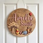 Winnie The Pooh Nursery Sign, Custom Name Sign Girls Room, Disney Wooden Sign Nursery, Round Wood Sign, Kids Bedroom Decor - Image 4