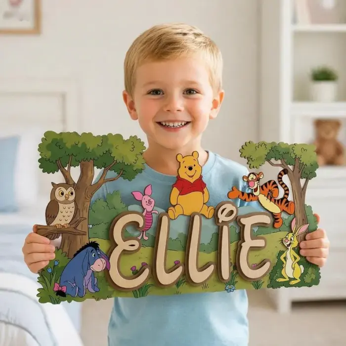 Winnie The Pooh Nursery Sign, Custom Name Sign Girl/Boy Room, Disney Wooden Sign Nursery, Large Wall Decor, Kids Bedroom Decor - Image 2