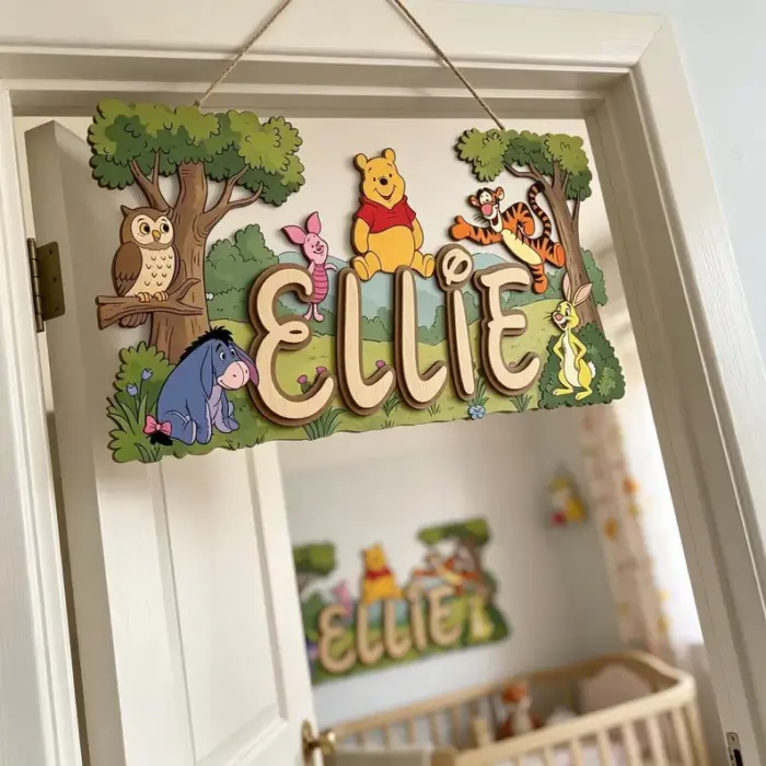 Winnie The Pooh Nursery Sign, Custom Name Sign Girl/Boy Room, Disney Wooden Sign Nursery, Large Wall Decor, Kids Bedroom Decor - Image 3