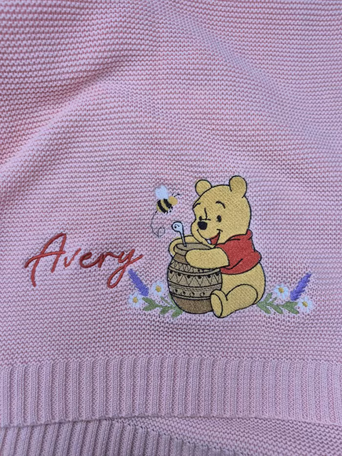 Custom Winnie the Pooh Embroidered Baby Blanket, Personalized Name Disney Honey Pooh Bear Blanket, Gift For Newborn - Image 8
