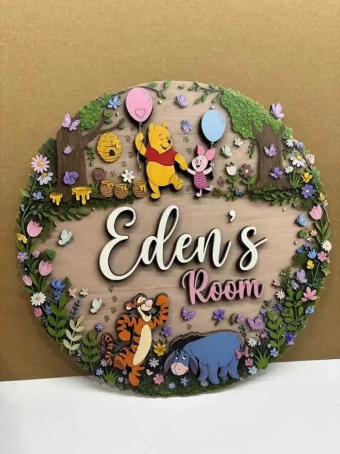 Personalized Pooh Friendship Sign, Winnie the Pooh Nursery Name Sign, Kid Room Sign, Kids Bedroom Door Sign Kids Room Door Nursery Name Sign - Image 2