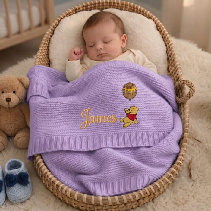 Custom Pooh Balloon Embroidered Baby Blanket, Personalized Name Disney Pooh Tigger Piglet Blanket, Gift For Newborn - Image 8