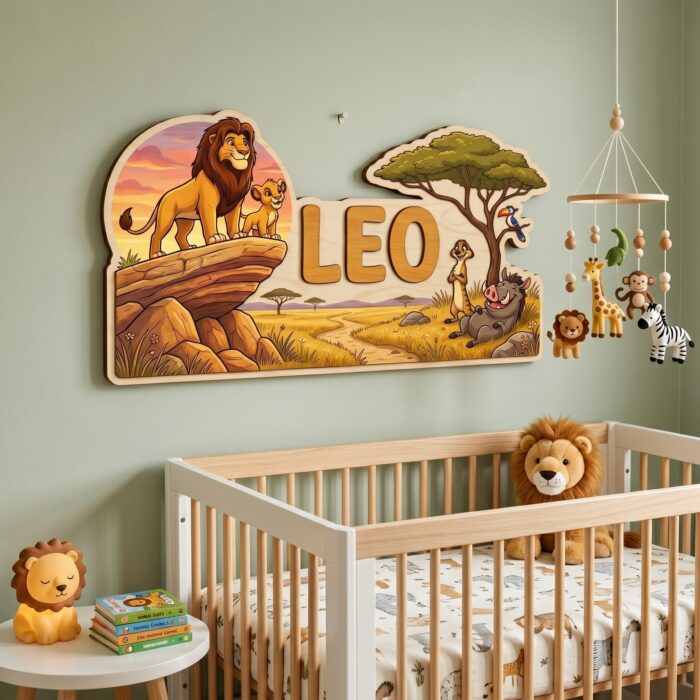 3D Layered Wood Name Sign | Personalized The Lion King Nursery Decor  | Custom Kids Room Wooden Wall Art - Image 2